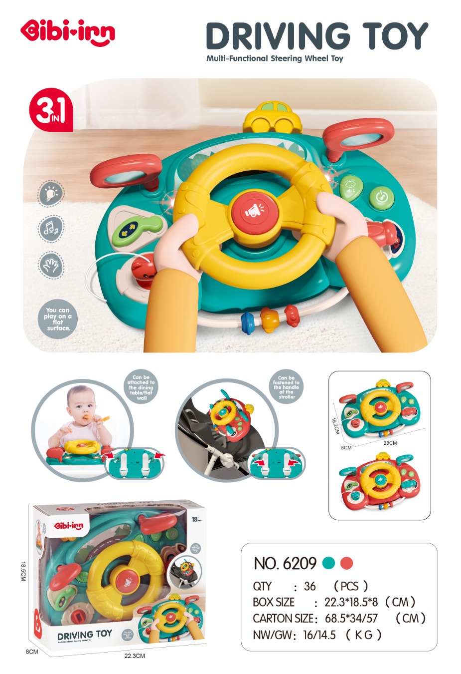 Кермо 23х8х18,2 см музичне зі звуком та кріпленням на коляску чи ліжечко, на батарейці, в асортименті, у коробці 22,3х8х18,5 см