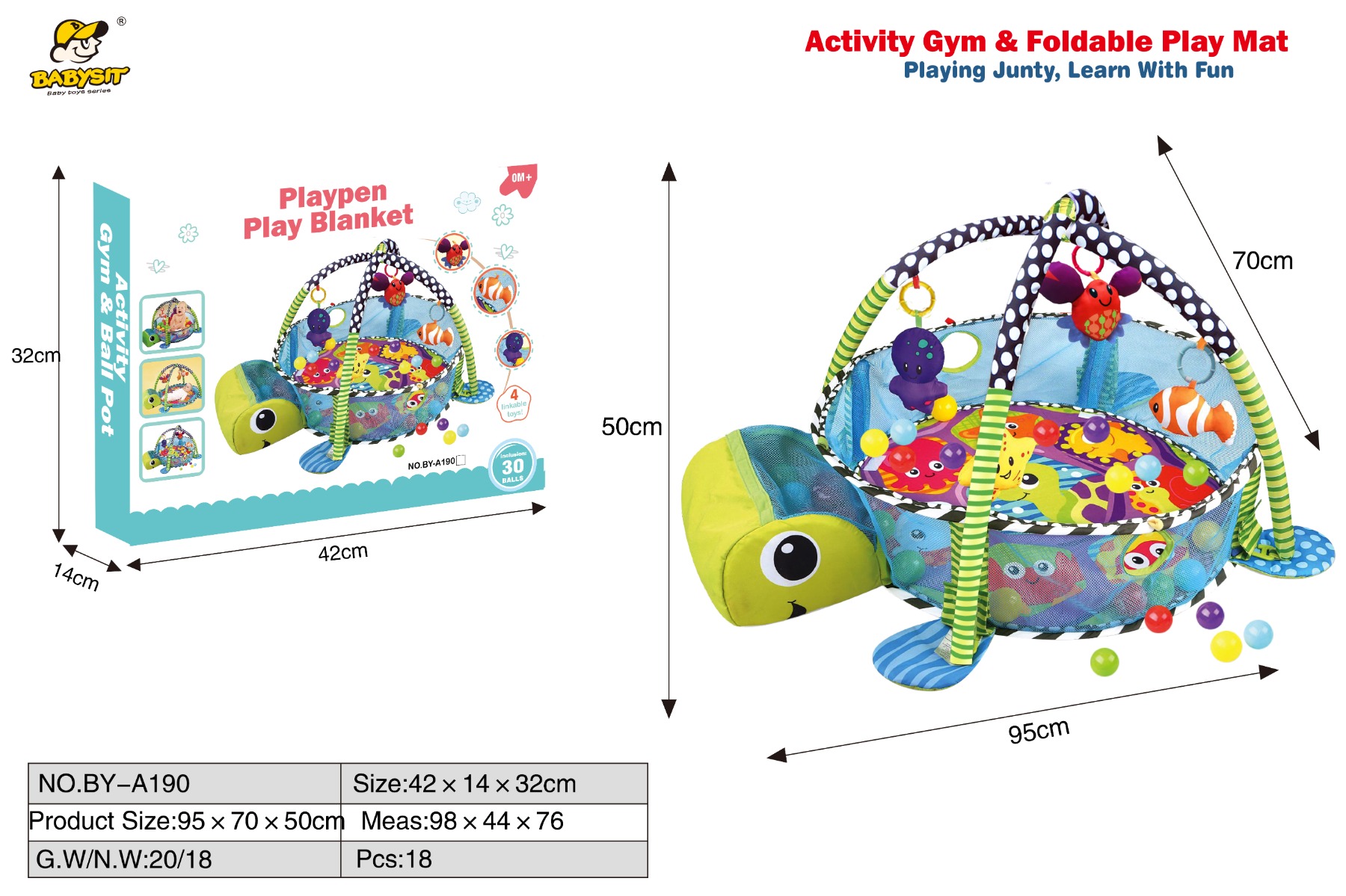 Килимок 95х70х50 см для малюків 3 в 1 з з брязкальцями на дузі, у коробці 42х14х32 см