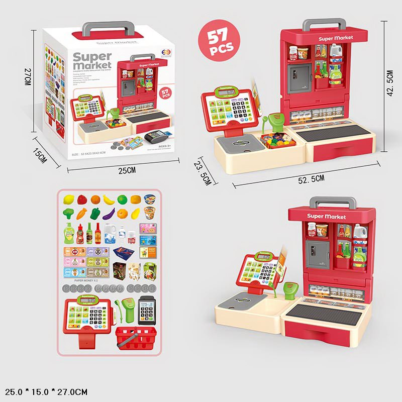 Супермаркет дитячий зі світлом та звуком: каса та продукти, на батарейці, у коробці 25х15х27 см
