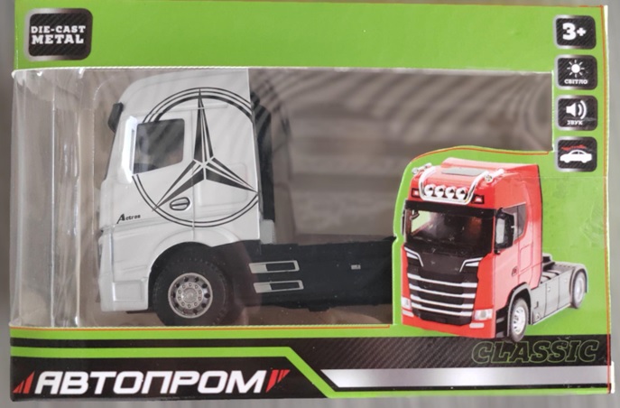 Трейлер металевий зі світлом та звуком, на батарейці, у коробці 15х7х10 см