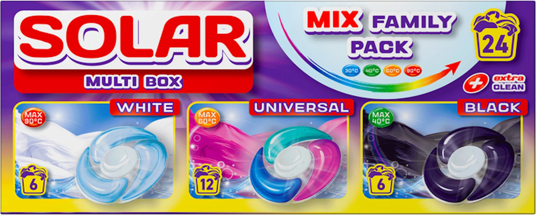 Капсули для прання «MULTI BOX» для білих, універсальних та темних речей, 24 шт., ТМ SOLAR