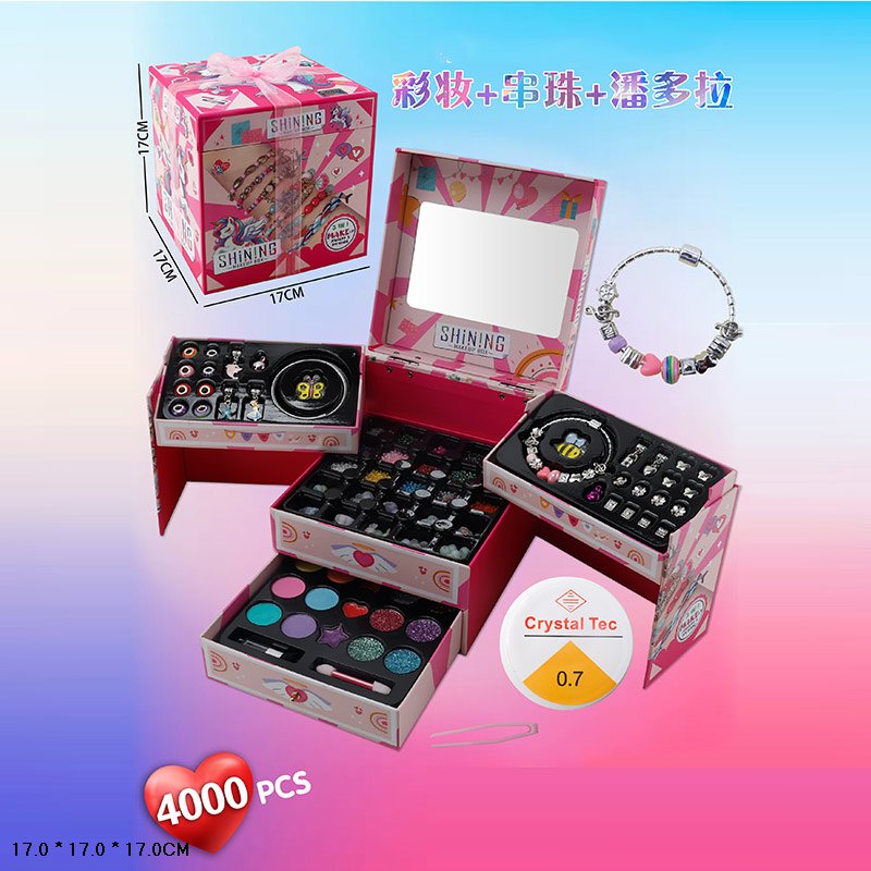 Набір для створення прикрас та дитячої косметики: аксесуари для волосся, палітра тіней, на акумуляторі, у коробці 17х17х17 см