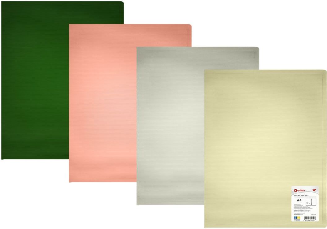 Папка «Смуга» А4 з пружинним механізмом Clip A щільністю 600 мкм, в асортименті, ТМ OPTIMA
