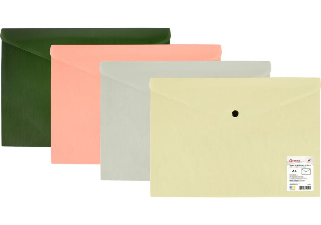 Папка-конверт на кнопці «Смуга» А4 непрозора 180 мкм, в асортименті, ТМ OPTIMA