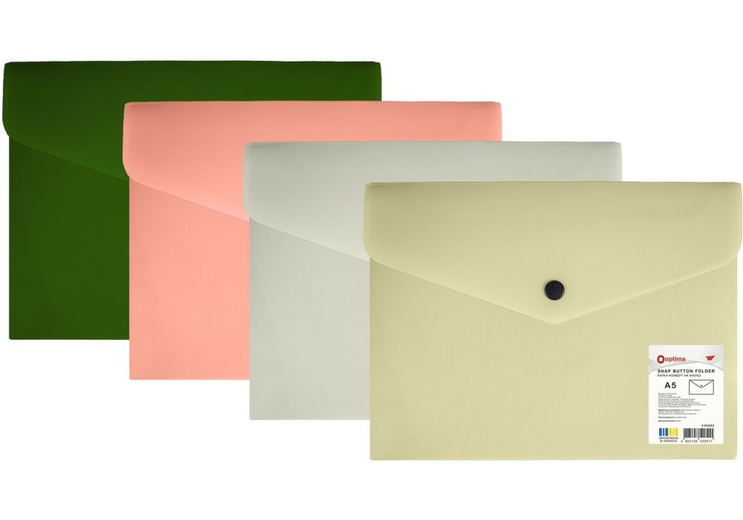 Папка-конверт на кнопці «Смуга» А5 непрозора 180 мкм, в асортименті, ТМ OPTIMA
