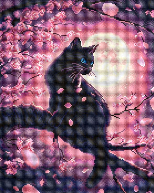 Набір з алмазною мозаїкою «Чарівний кіт серед сакури» 40х50 см, ТМ Ідейка