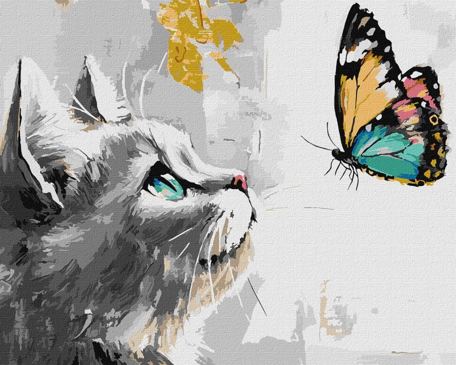 Картина за номерами «Мрійлива кішечка» 40х50 см з фарбами металік extra, ТМ Ідейка