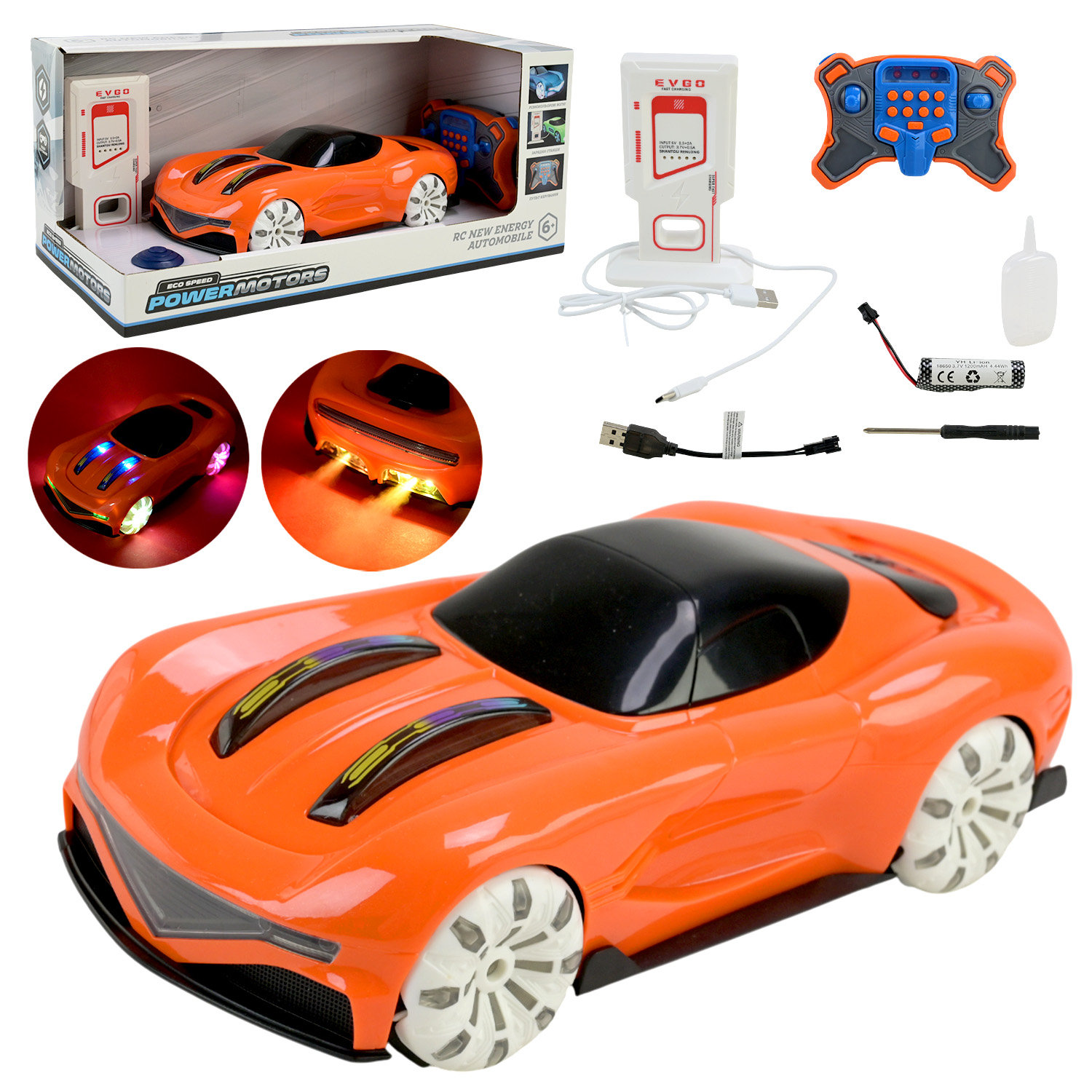 Машина «POWERMOTORS» р/к на акумуляторі зі світлом, звуком, парою, зарядкою та пультом, у коробці 37,5х18,2х17,2 см.