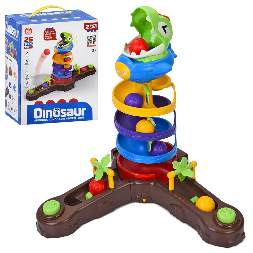 Настільна гра «Нагодуй динозавра» з 29 елементів: кульки на запуск та лабіринт, у коробці 23х30,5х19,5 см.