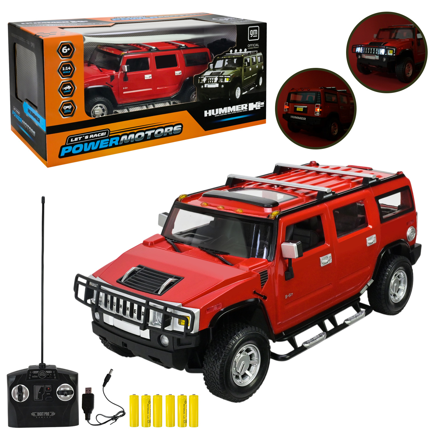 Машина «POWERMOTORS. HUMMER H2» 1:14 р/к на акумуляторі, червона, у коробці 49х23х23 см