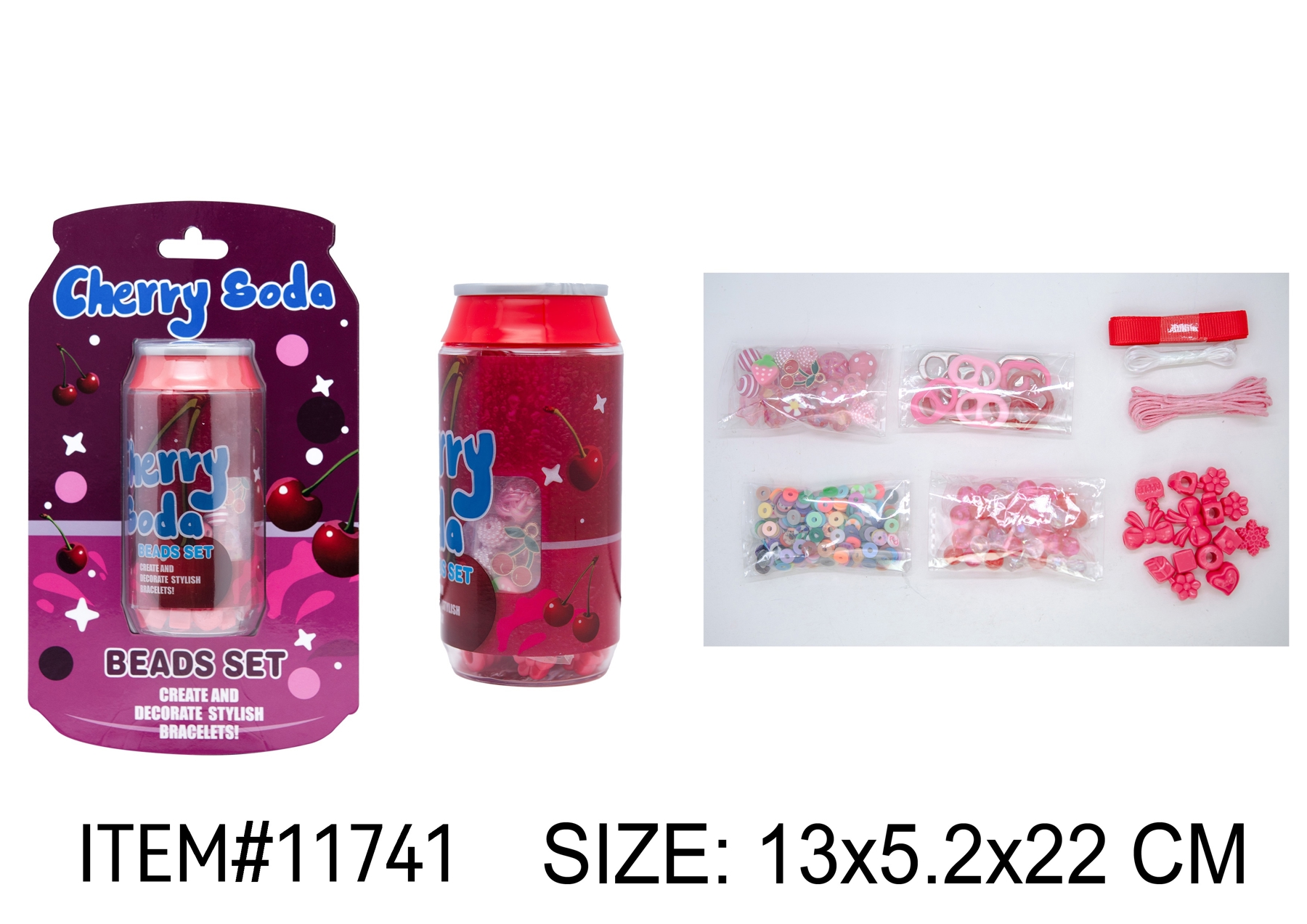 Набір для створення прикрас «Вишня»: бісер, намистини, нитки та гумки, на планшетці 13х5,2х22 см