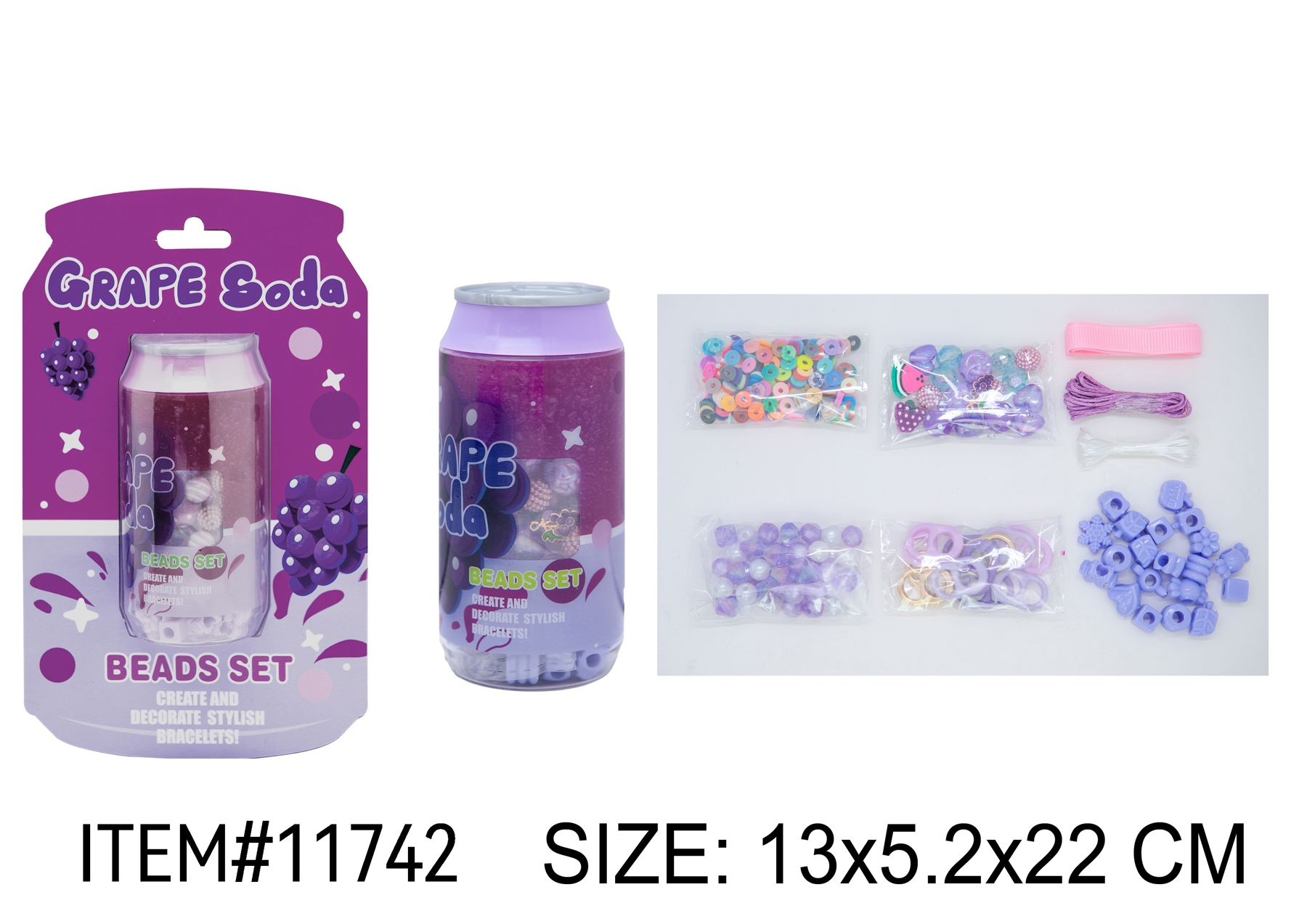 Набір для створення прикрас «Виноград»: бісер, намистини, нитки та гумки, на планшетці 13х5,2х22 см