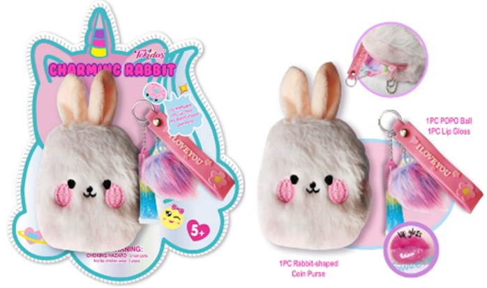 Дитяча косметика: блиск для губ, тіні, наліпки та стильна іграшка-брелок-гаманець, на планшетці 20х2х15 см