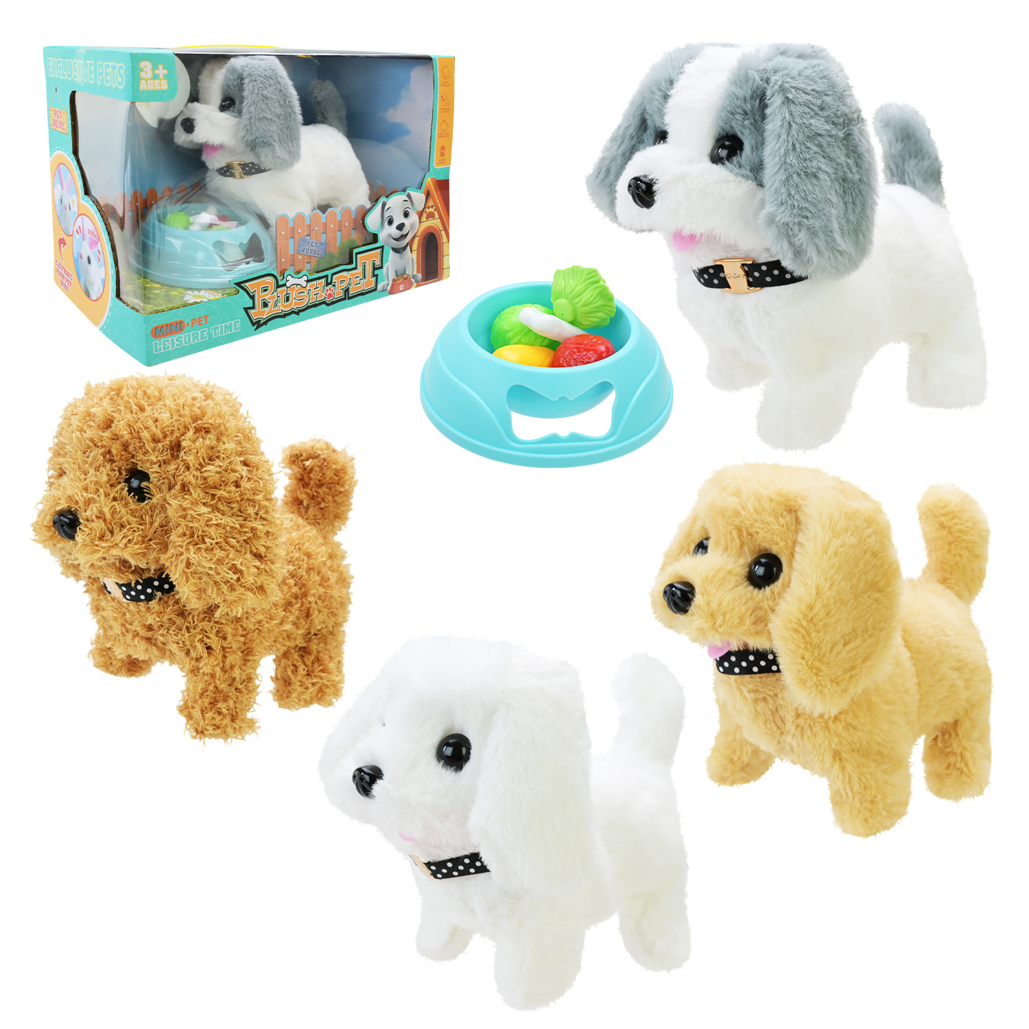 Песик 15 см інтерактивний з рухомими деталями, звуком та аксесуарами, на батарейці, в асортименті, у коробці 26х14х17 см.