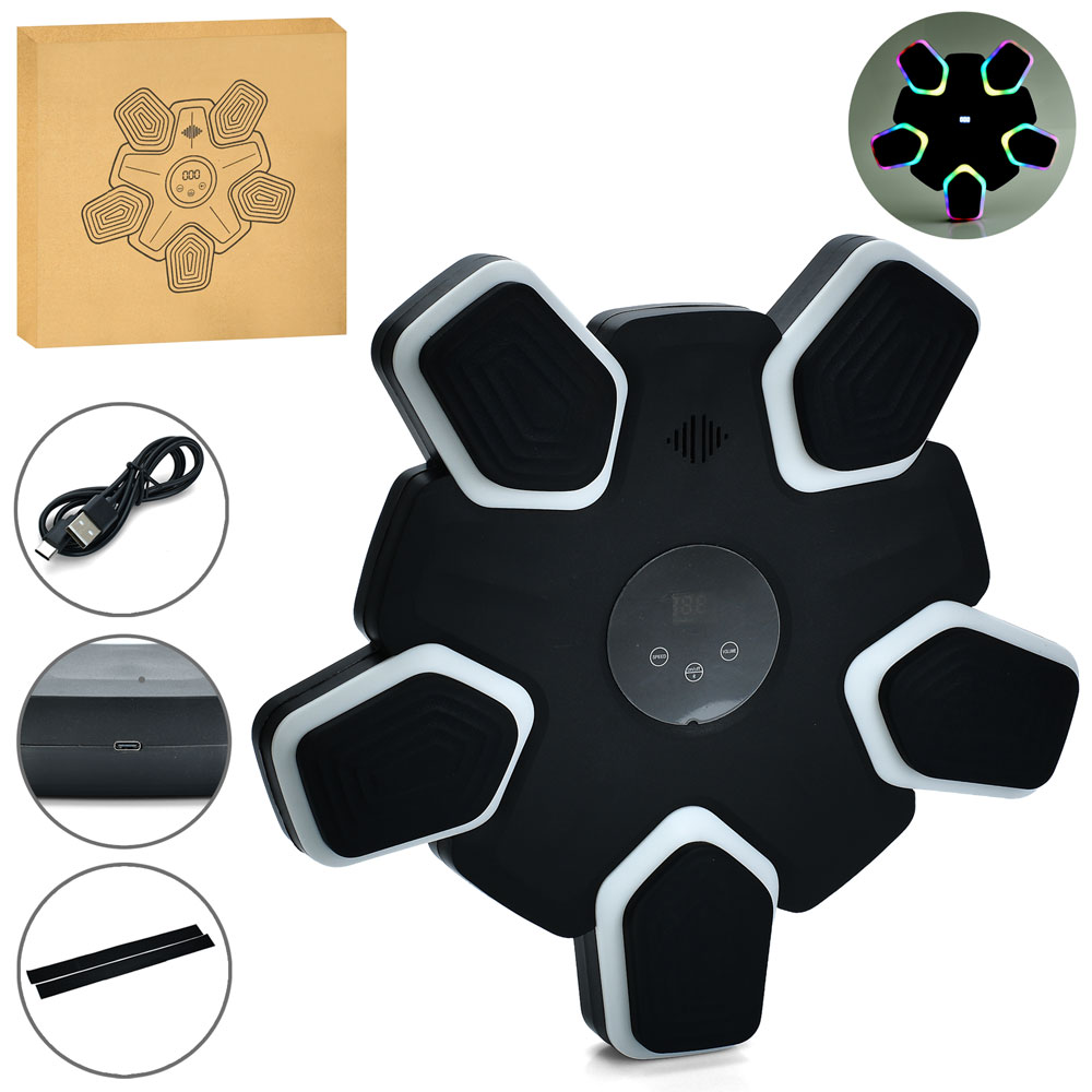 Боксерський тренажер музичний: мішень 47х46 см з 5 додатковими мішенями, світлом, Bluetooth, електронним табло, у коробці 48х48 см