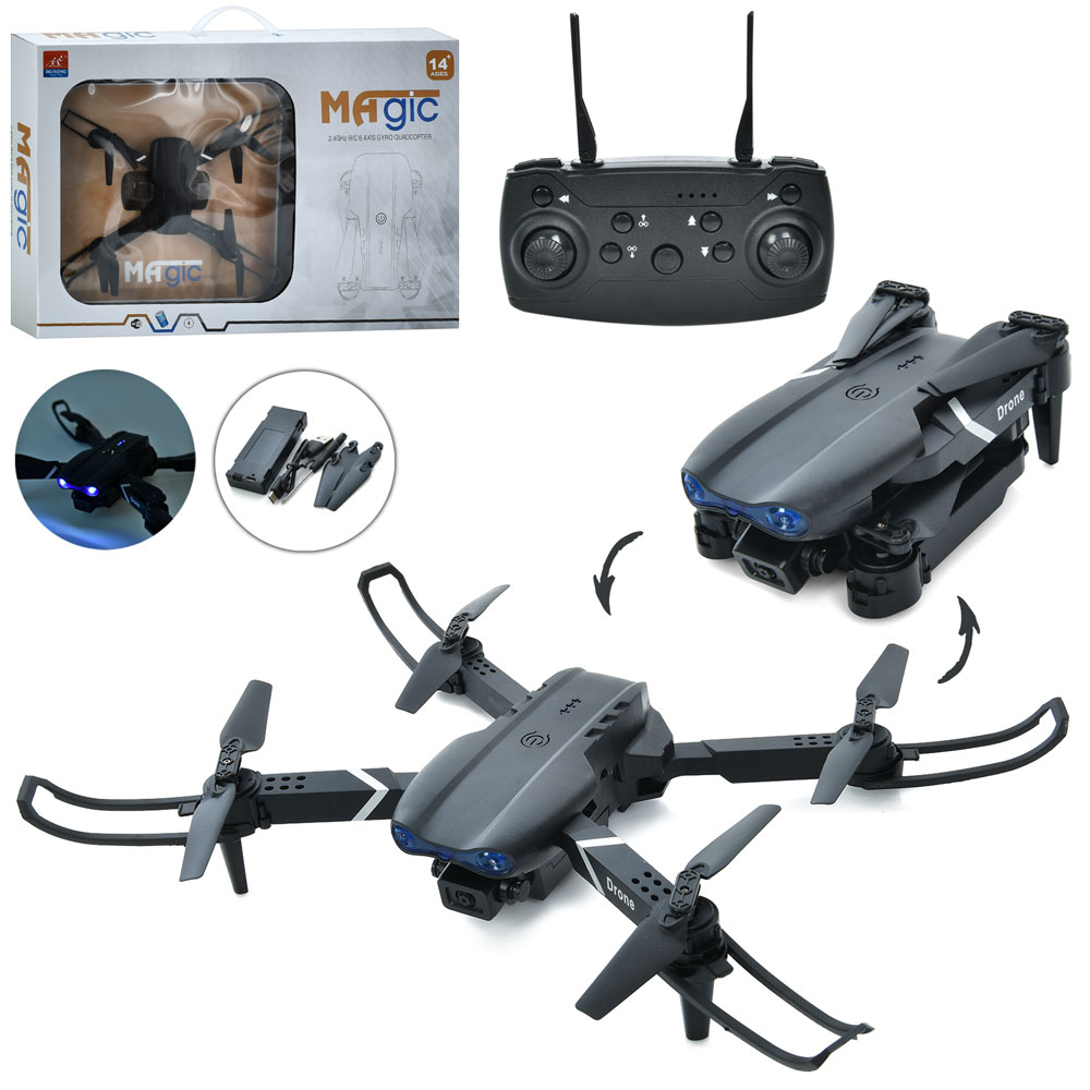 Квадрокоптер 33 см р/к 2.4G на акумуляторі зі світлом, камерою, Wi-Fi, 6 каналами та запасними лопастями, у коробці 54,5х36х9 см.