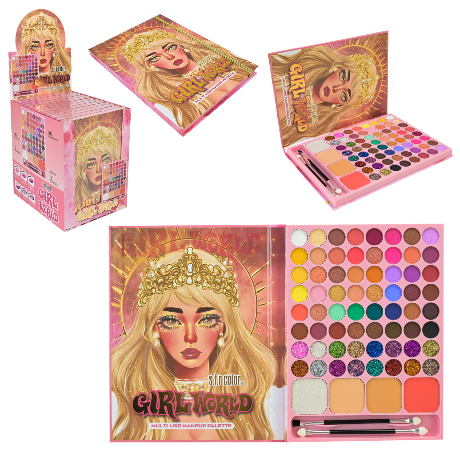 Косметика: тіні для повік, рум'яна та аксесуари, на палетці 17х23 см, у боксі 17,5х22х24 см