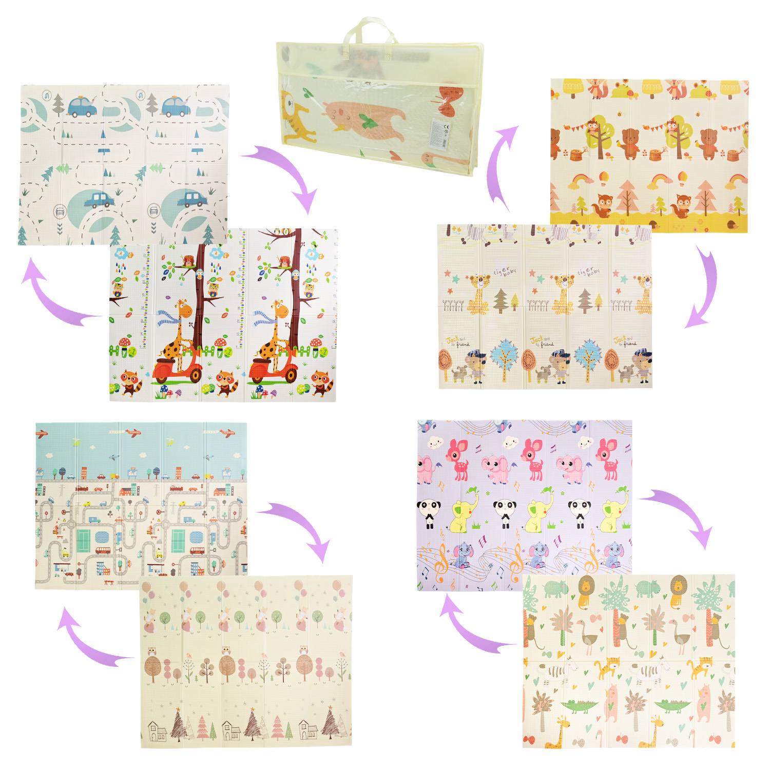 Ігровий термокилимок 200х150 см двосторонній складний з XPE, в асортименті, у сумці 39х10х7 см