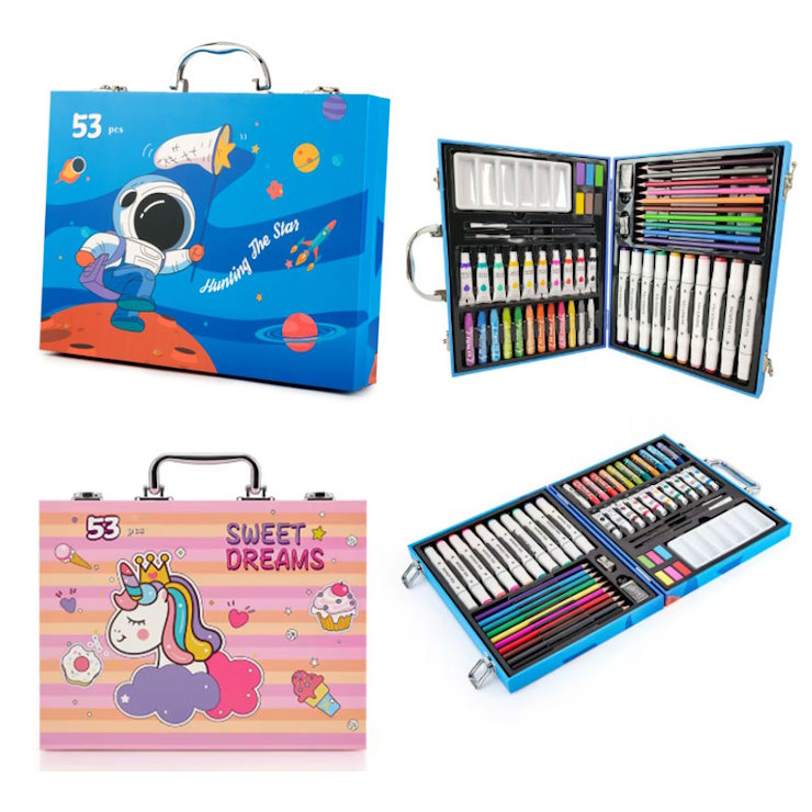 Набір художній у валізі на 53 предмети: фломастери, олівці, фарби, пастель, пензилки та інше, в асортименті, ТМ Leader