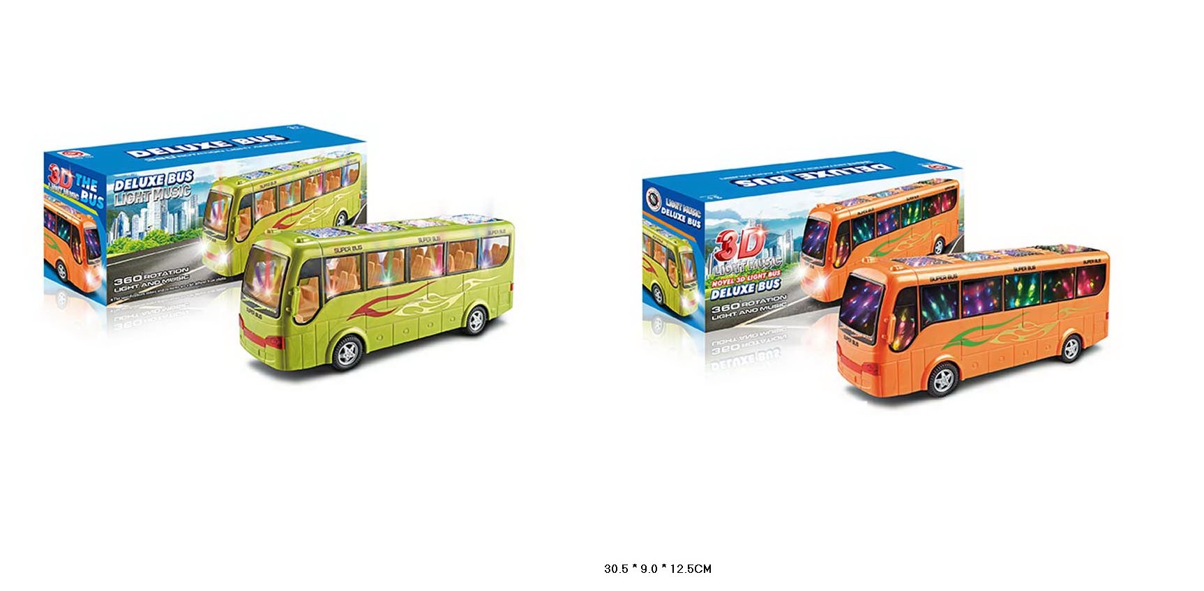 Автобус музичний зі звуком та світлом, на батарейці, в асортименті, у коробці 30,5х9х12,5 см
