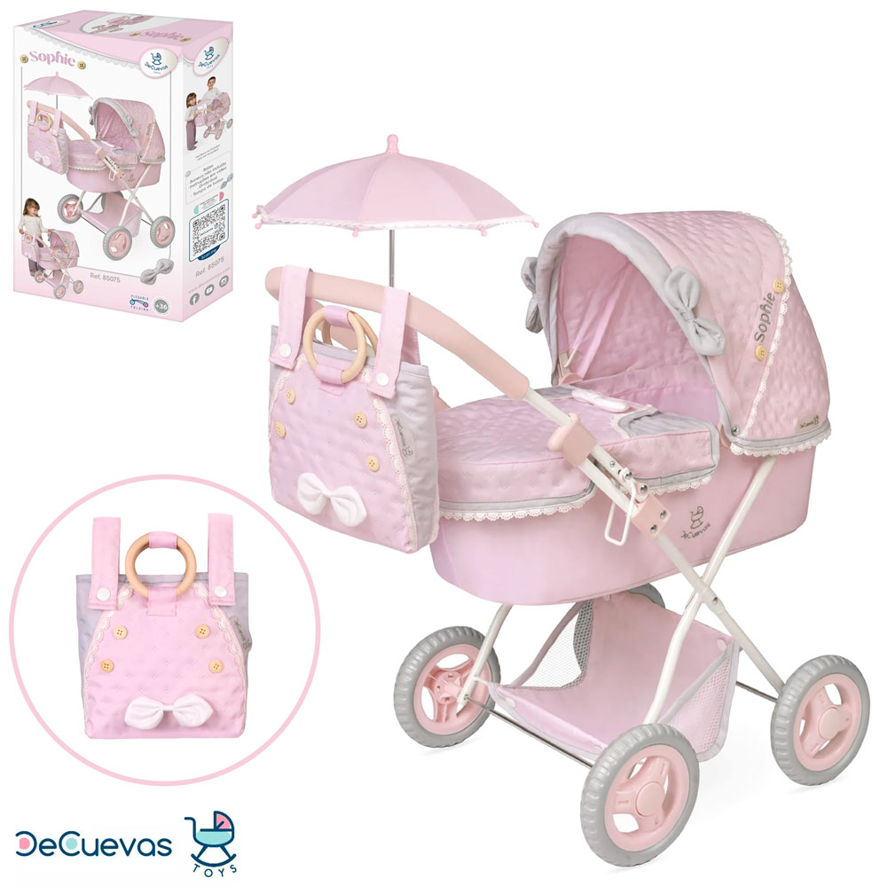 Коляска для ляльки 38х65х64 см металева класична з кошиком, сумкою, парасолькою, висота до ручки 60 см, у коробці 33,5х53х11,5 см