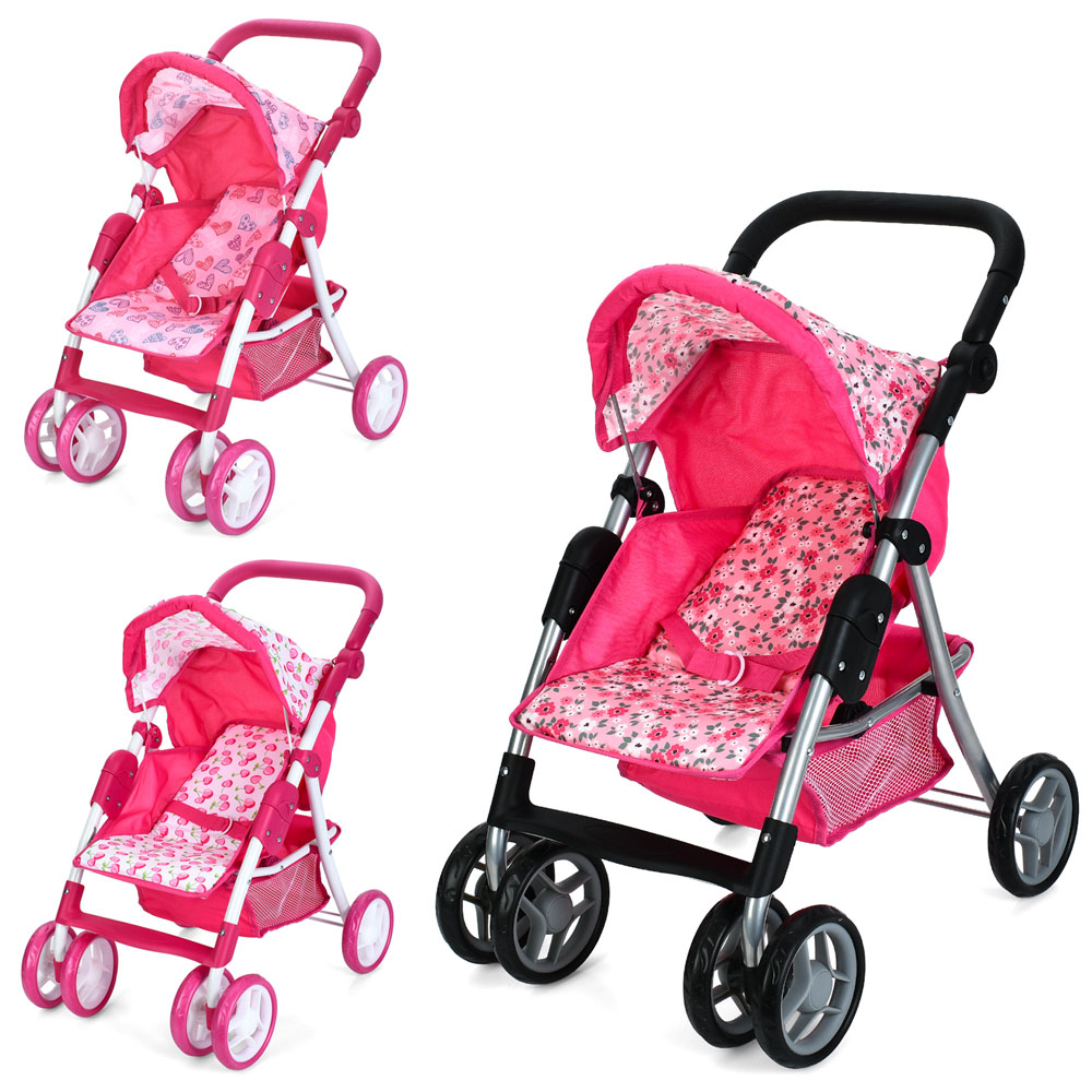 Коляска для ляльки 52,5x41x62,5 см металева прогулянкова з кошиком на 6 колесах, у коробці 52,5х33х113 см