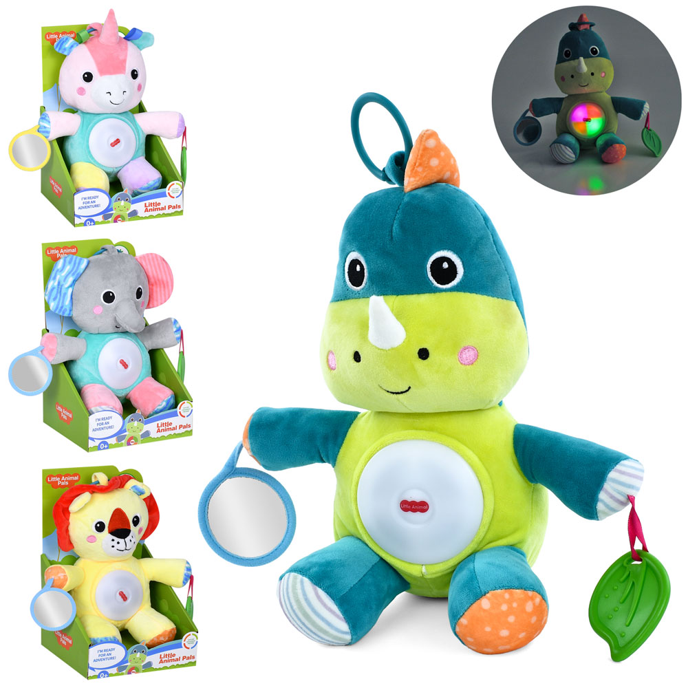 Підвіска на коляску/на ліжко «Тваринка» 36 см музична зі світлом, дзеркальцем, прорізувачем, плюшева, на батарейці, в асортименті, у коробці 17,5х28,5х16 см