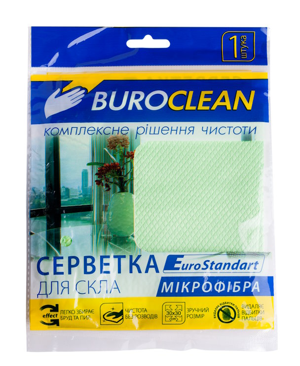 Серветка для скла з мікрофібри 30х30 см, ТМ BuroClean