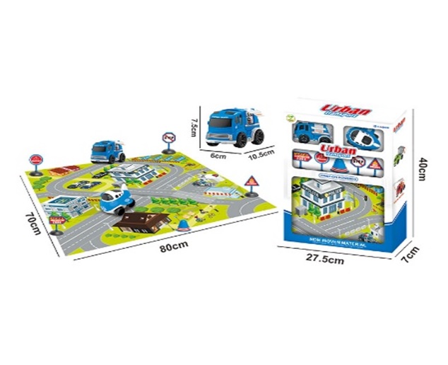 Килимок ігровий 70х80 см з 2 машинками по 10,5 см та дорожніми знаками, в коробці 40х27,5х7 см