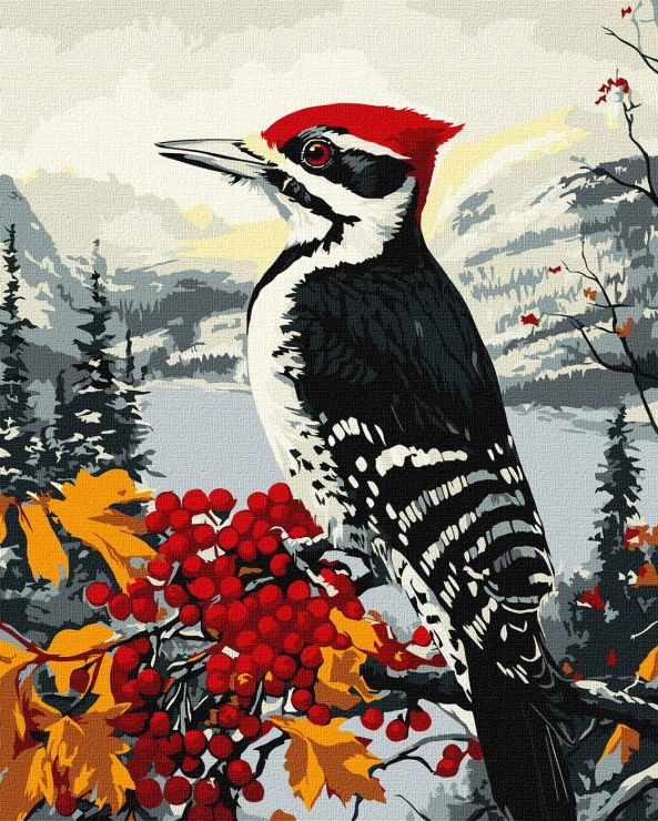 Картина за номерами «Дятел на гілці» 40х50 см, ТМ Ідейка