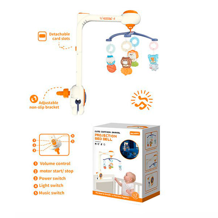 Мобіль на ліжко музичний з 4 підвісками, проектором та регулятором гучності, на батарейці, у коробці 22,5х30,5х12 см