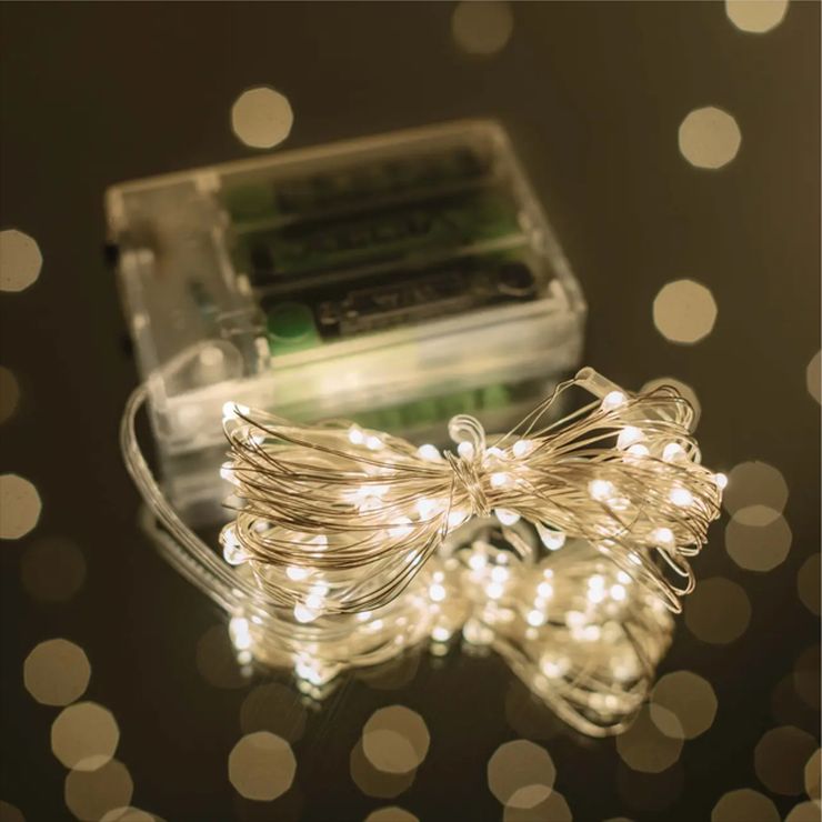 Гірлянда «Роса» 5 м на 50 LED-лампочок з USB та батарейками, біле тепле світло