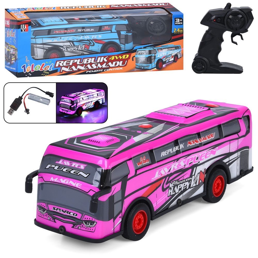 Автобус 28 см 1:16 р/к на акумуляторі 2,4 G музичний зісвітлом, корпусом не б'ється, гумовими колесами та USB, в асортименті, у коробці 39,5х14х10 см