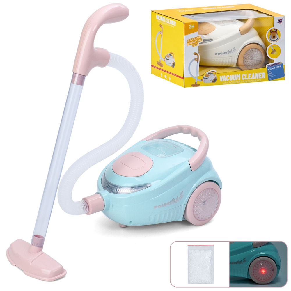 Пилосос 22 см зі звуком, світлом, шлангом 50 см, трубкою 27 см, пінопластовими кульками, на батарейках, в асортименті, у коробці 29,5x17x18 см.