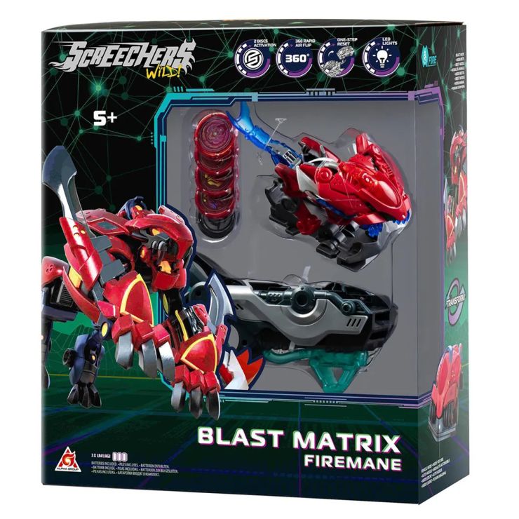 Ігровий набір Screechers Wild! «Файермен» 9х8х2см: запускалка-бластер, машина-трансформер та 5 дисків, у коробці 13х30х35 см