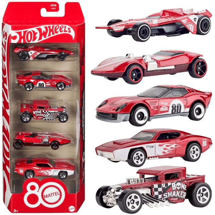 Набір з 5 базових машинок «80 років драйву Mattel», у коробці 29х11х4 см, Hot Wheels