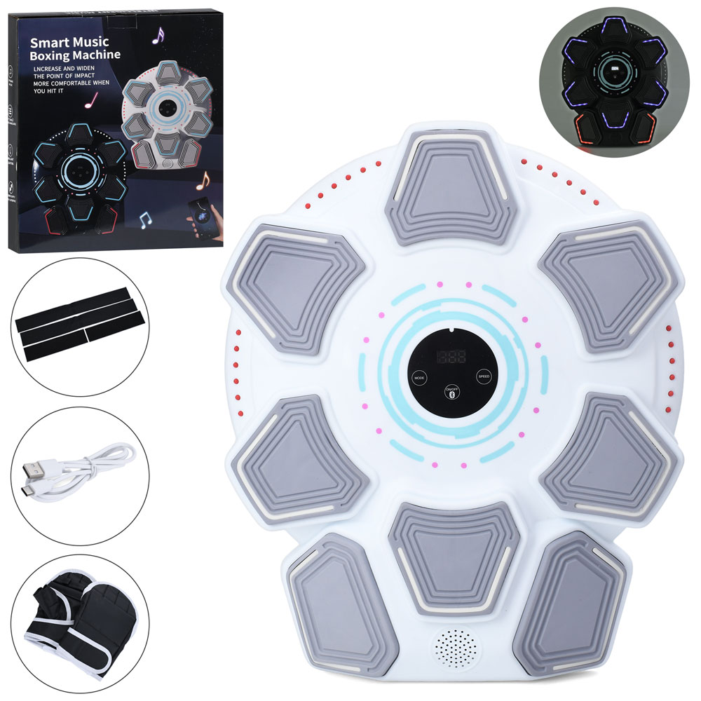 Боксерський набір зі сівілом та звуком: тренажер-мішень на 8 цілей 39х46,5х5,5 см на акумуляторі з електронним тамбло, у коробці 40х47х7 см
