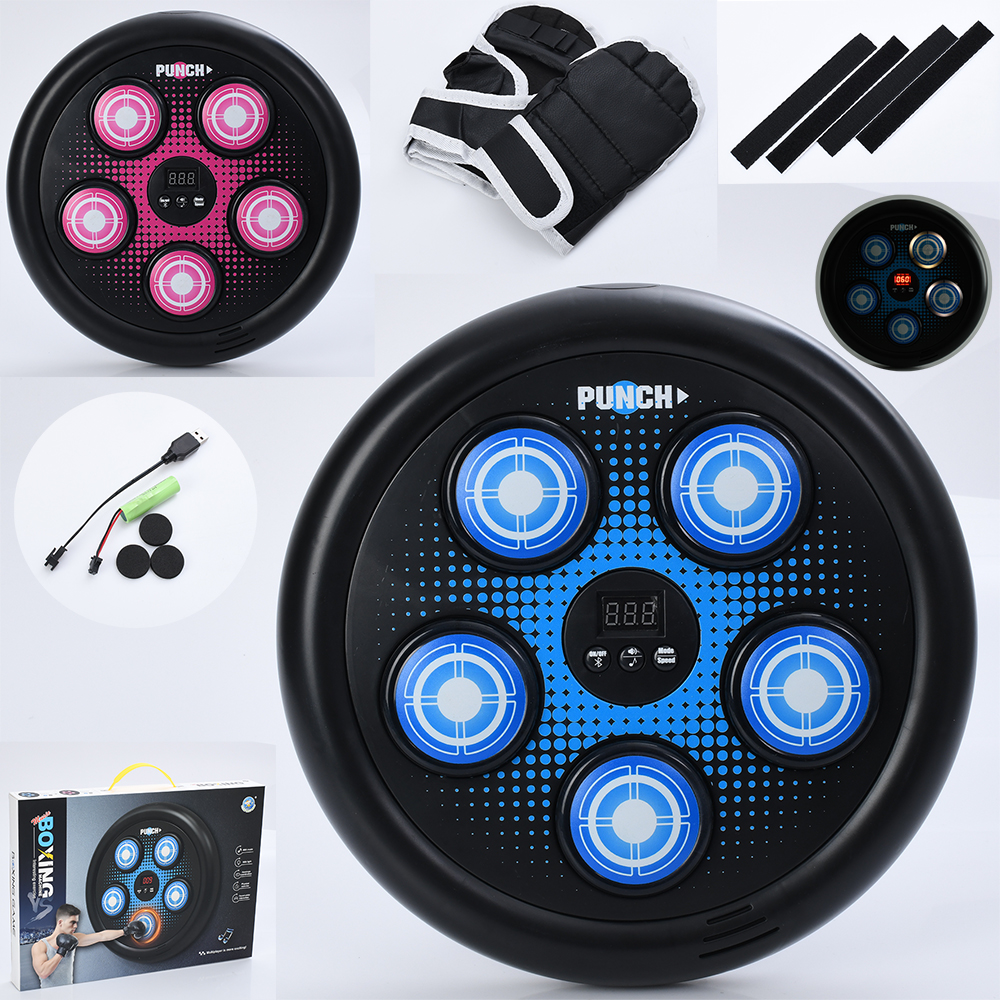 Боксерський набір зі сівілом та звуком: тренажер-мішень на 4 цілі 30х5,5 см на акумуляторі з електронним тамбло, у коробці