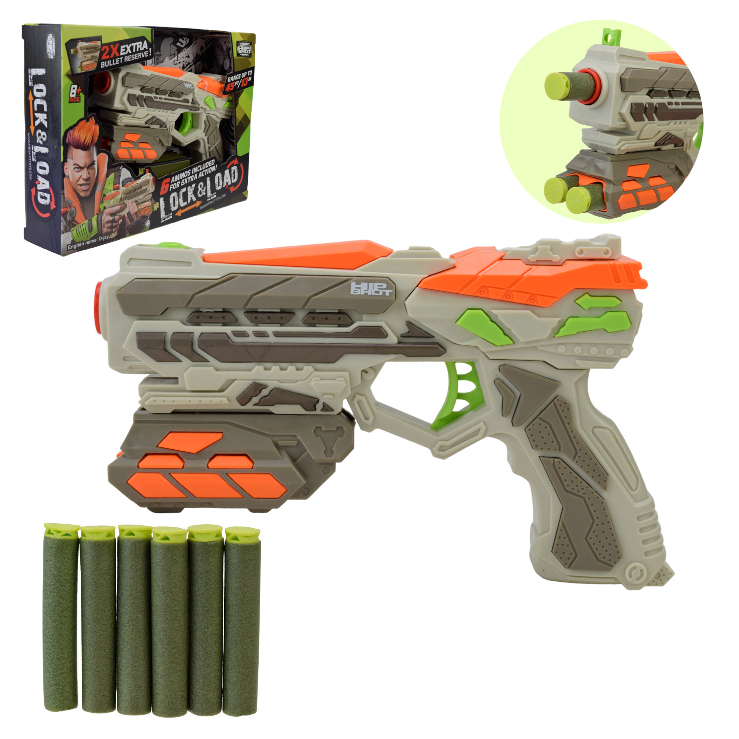 Іграшковий автомат та 6 поролонових снарядів, у коробці 23,5х17х4,8 см