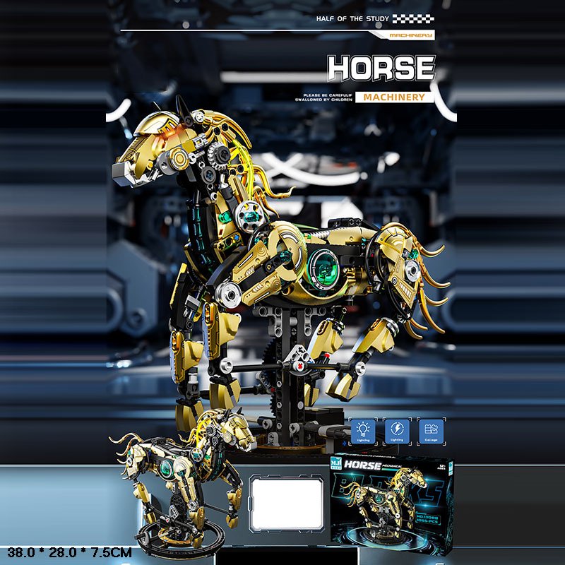 Конструктор «Кінь» на 1055 деталей з рухомими частинами, на батарейці, у коробці 38х28х7,5 см