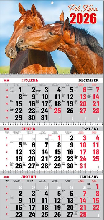 Календар квартальний «Рік Коня» 30х21 см на 3 пружини