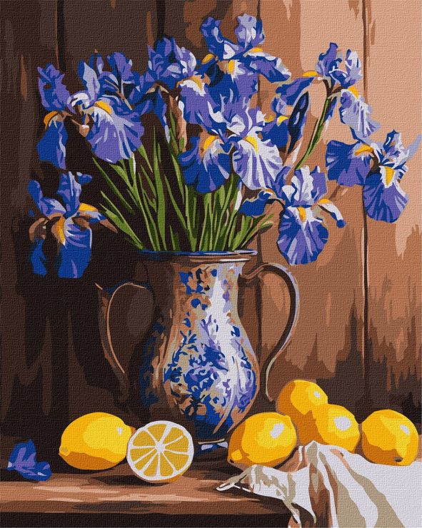 Картина за номерами «Іриси у вазі та лимони» 40х50 см, ТМ Ідейка