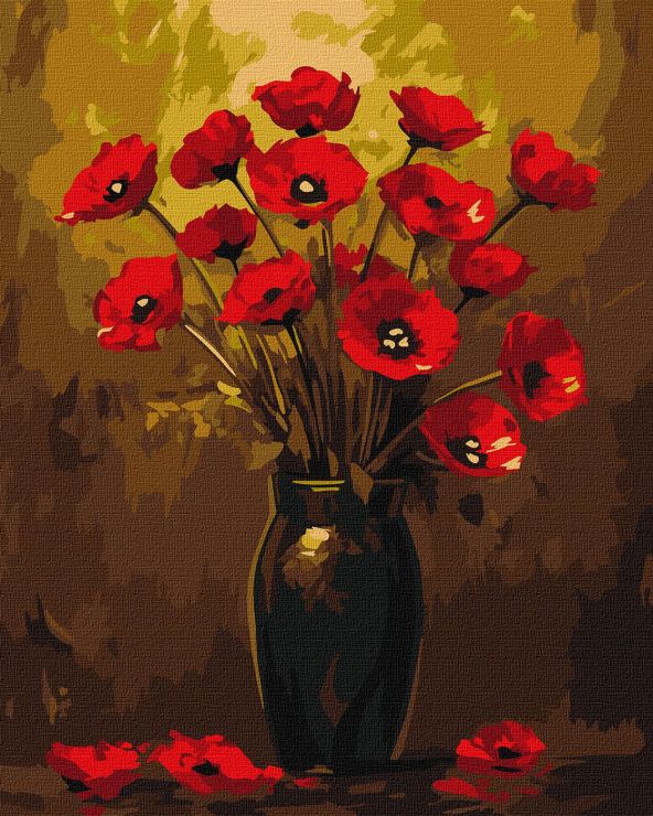 Картина за номерами «Букет маків» 40х50 см з фарбами металік, ТМ Ідейка