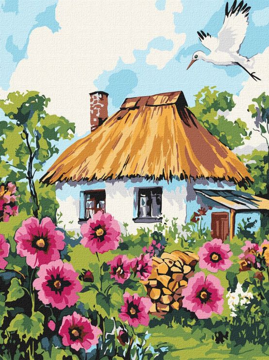 Картина за номерами «Мальви біля хати» 30х40 см, ТМ Ідейка