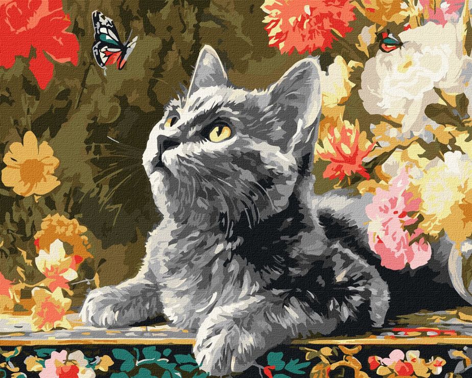 Картина за номерами «Кошеня та метелики» 40х50 см, ТМ Ідейка