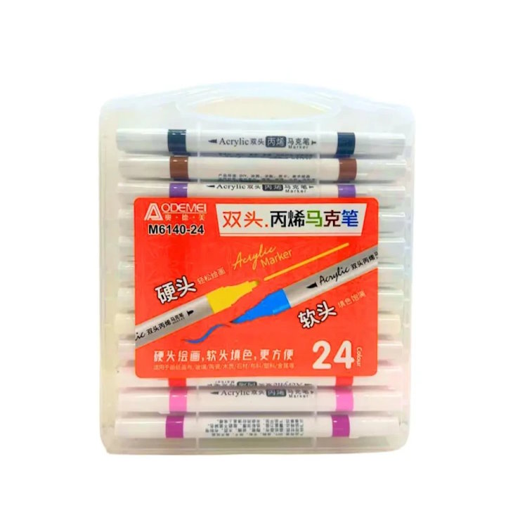 Набір скетчмаркерів «Aodemei» на 24 кольори з кругл/скошеним наконечником у пластиковій коробці