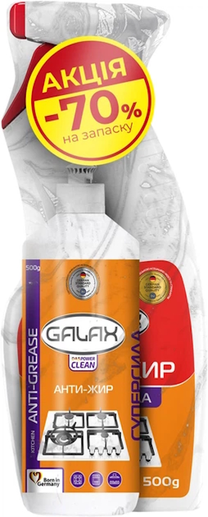 Набір для видалення жиру з кухонних поверхонь: засіб GALAX das PowerClean 500 г та запаска GALAX das PowerClean 500 г