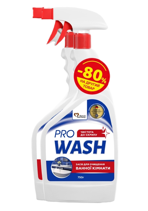 Набір: засіб для миття ванної кімнати та сантехніки 750 г + засіб для видалення жиру з кухонних поверхонь 500 г, PRO WASH