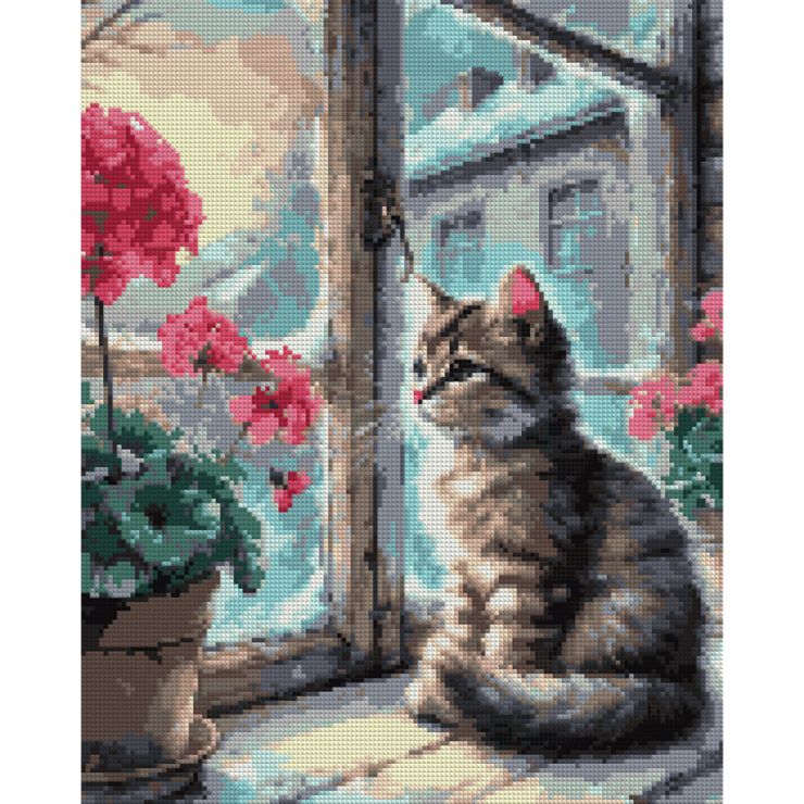 Набір з алмазною мозаїкою «Квітка та кошеня» 40х50 см, ТМ SANTI