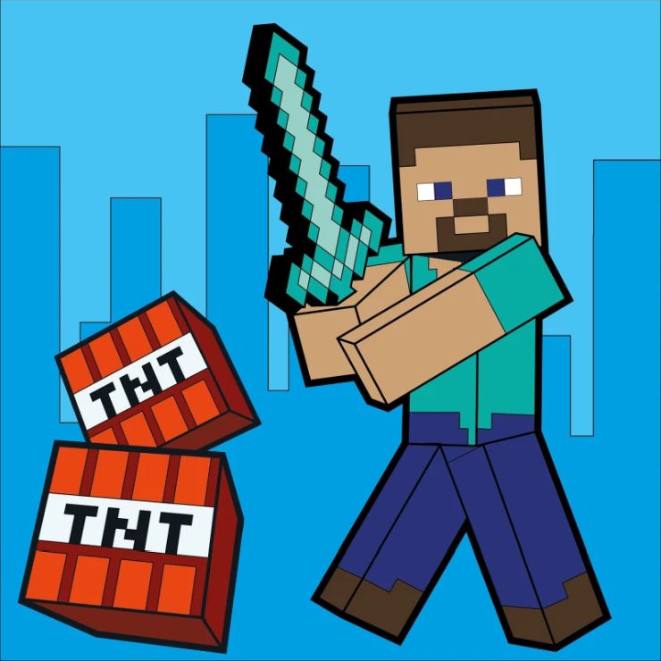 Картина за номерами «Майнкрафт. Стів та алмазний меч» 25х25 см з LED-підсвіткою, ТМ SANTI